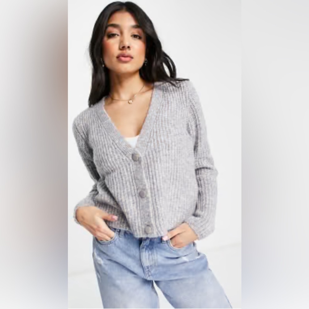 Alfred Dunner Gray and Orange Embellished Cardigan Sweater